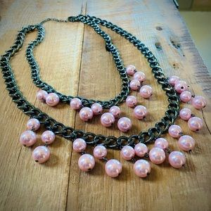 Pink & Gunmetal 💖 Pearl & Chain Necklace